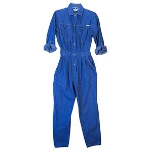 Vintage Dreams Denim Jumpsuit Womens‎ 10 Blue Cotton Utility Boiler Suit Pleated